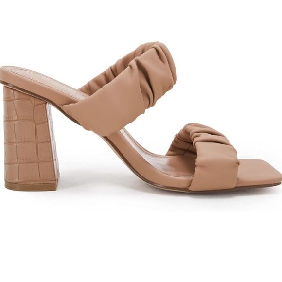 Coutgo Scrunch Stretch Strap Chunky Heeled Slip on Slides Backless Block Sandals - Picture 9 of 9